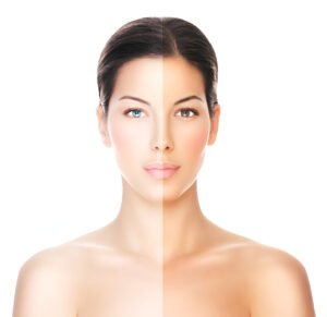 Before and after professional Fake Bake spray tan by Tina Tans in Berkhamsted showing even, natural bronze results